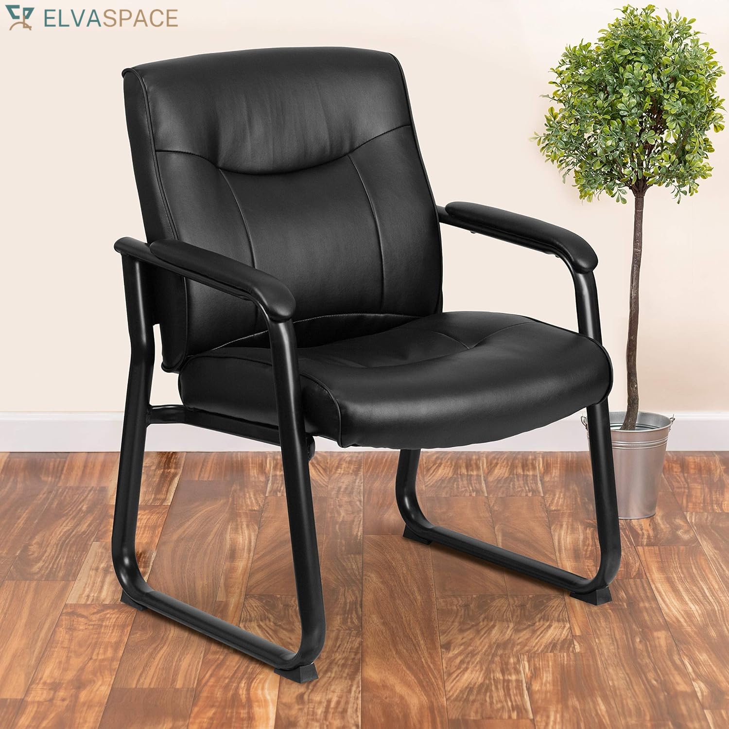 Hercules Series Big & Tall Leathersoft Executive Side Reception Chair, Padded Lobby Chair with 500-Lb. Static Weight Capacity, Black