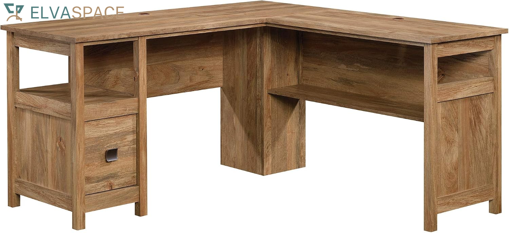 Cannery Bridge L-Shaped Office Desk with Storage Drawer and Self, in Sindoori Mango