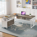 Lantine L Shaped Desk with Drawer Cabinet, 63" Executive Computer Desk and Lateral File Cabinet for Home Office