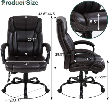 Big and Tall Office Chair 500Lb Wide Seat Massage Desk Chair Ergonomic Computer Chair with Headrest Lumbar Support Armrest Rolling Swivel Chair Adjustable PU Leather Task Chair for Adults Women(Brown)