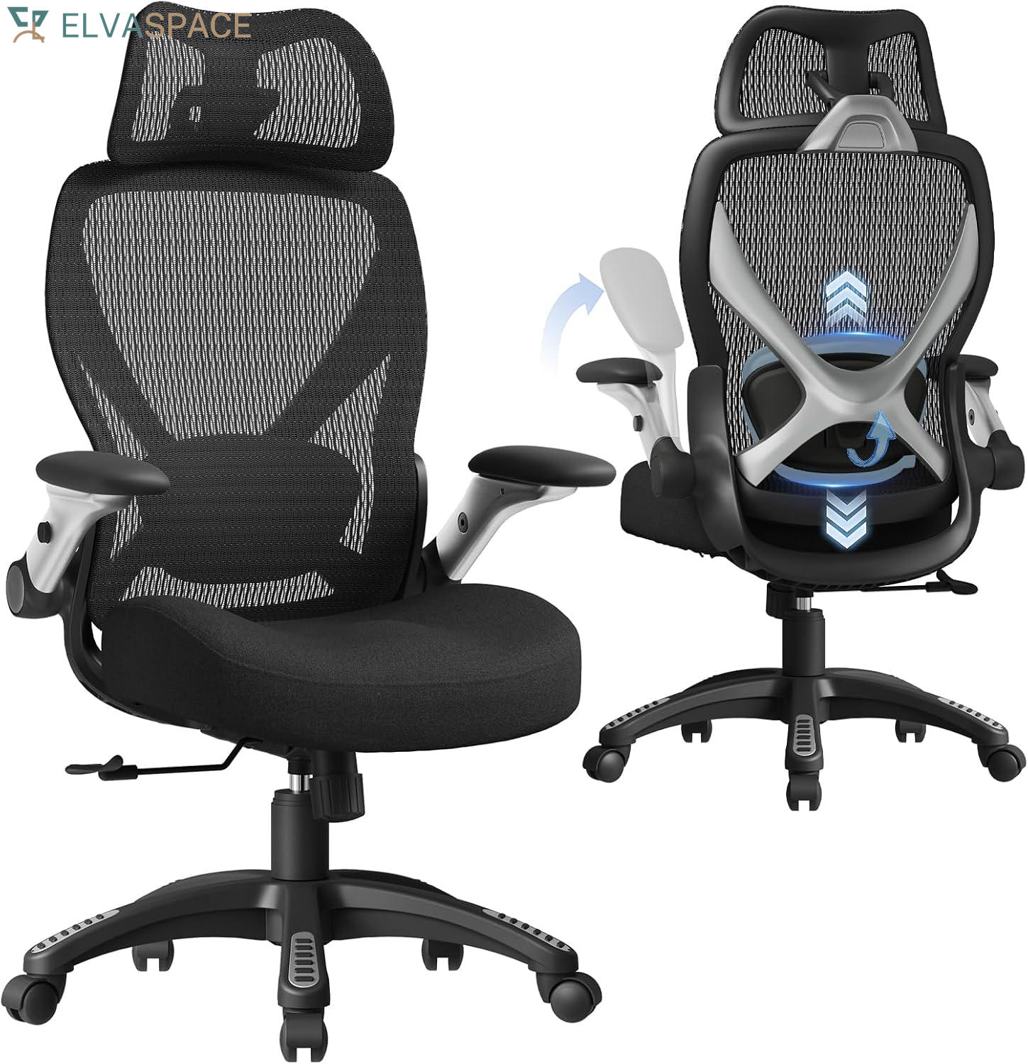 X100 Ergonomic Office Chair with Footrest, Big and Tall Home Desk Chair with 5D Flip-Up Arms, Adjustable 3D Lumbar Support,High Back Rolling Computer Chair, Swivel Mesh Chairs