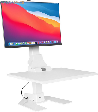 Electric Standing Desk Converter, Adjustable Tabletop Sit Stand Desk Riser with Single Monitor Mount for Monitors up to 32", Freestanding 28" Wide Platform Rises up to 20.75" White