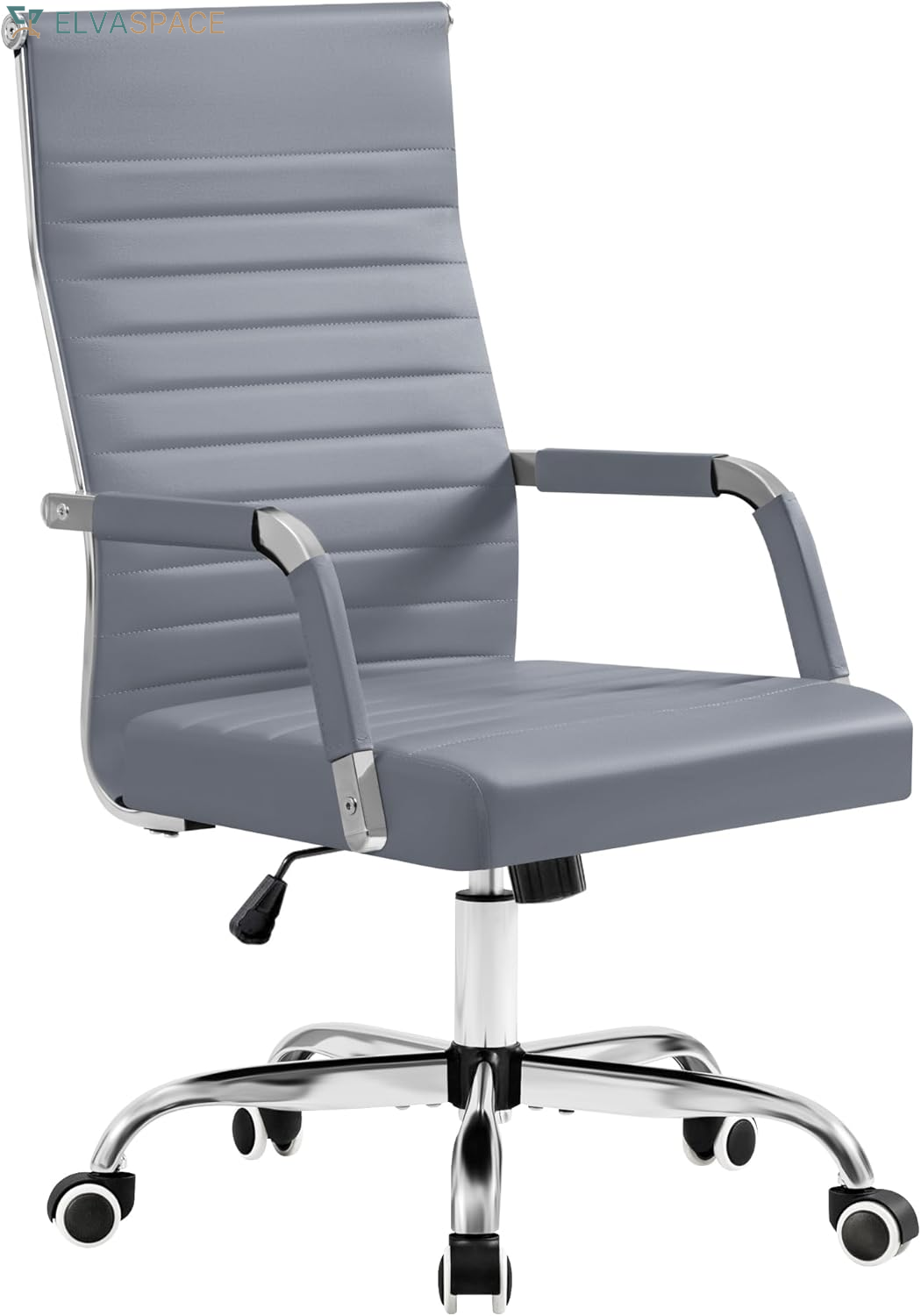 Ergonomic Office Desk Chair, Executive Ribbed Mid-Back PU Leather Conference Room Chair Adjustable Swivel Chair with Arms (1, Orange)