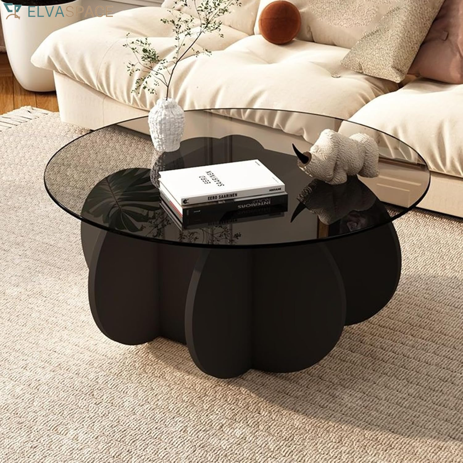 Modern round Coffee Table with Solid Wood Legs,31.5'' Glass Coffee Tables for Living Room Rustic Circle Center Cocktail Table with Tempered Glass-Top,For Small Spaces, Unique | Modern