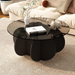 Modern round Coffee Table with Solid Wood Legs,31.5'' Glass Coffee Tables for Living Room Rustic Circle Center Cocktail Table with Tempered Glass-Top,For Small Spaces, Unique | Modern