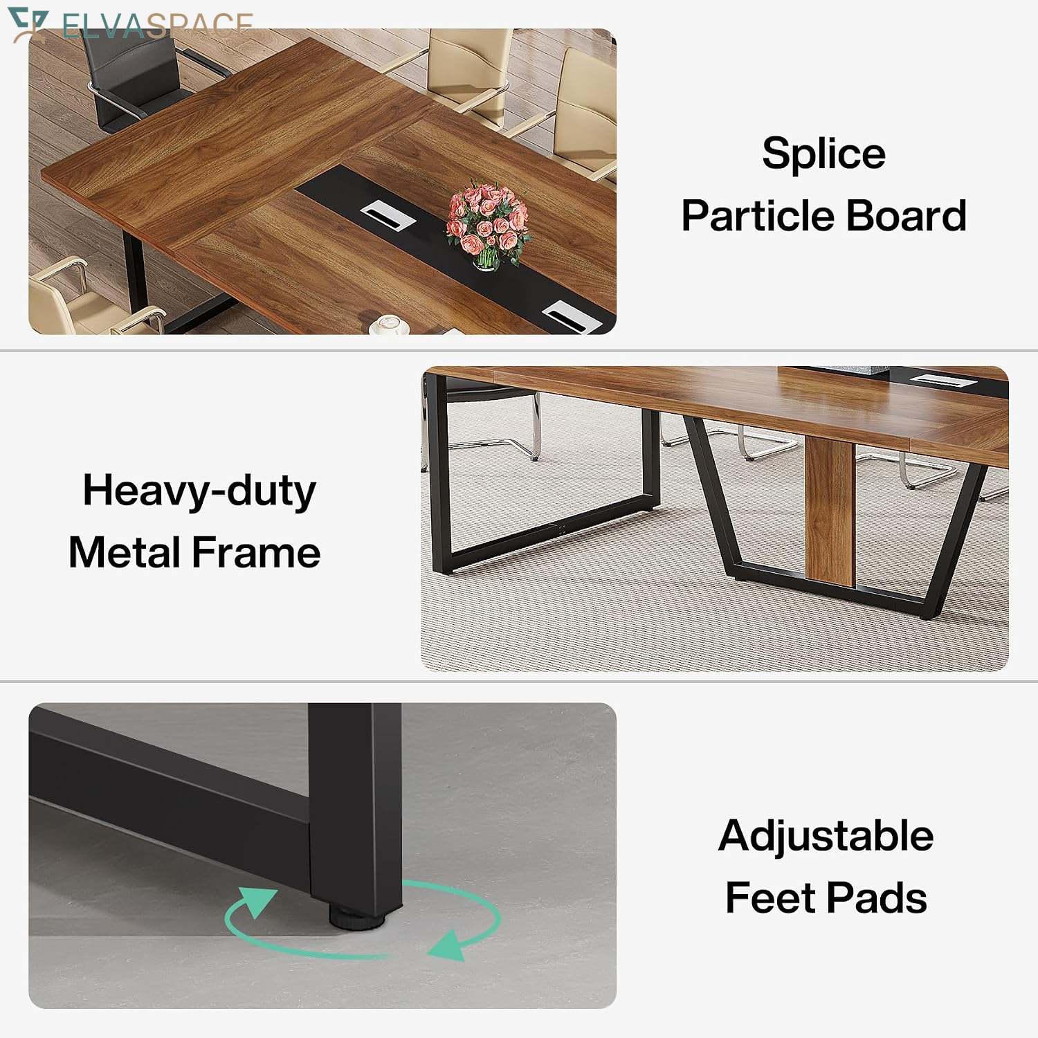 Tribesigns 8FT Conference Table, 94.49 L X 47.24 W X 29.53 H Inches Large Meeting Podcast Table for 10 People, Business Style Wooden Training Table with Strong Metal Frame for Office Conference