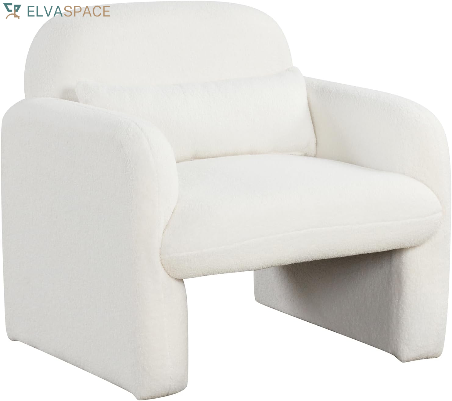 Modern Accent Chair for Living Room, Sherpa Fabric Upholstered Armchair W/Waist Pillow, Comfy Reading Chair W/Armrests, Small Single Sofa for Bedroom, Reception, Apartment, Office, White