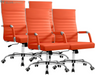 Ergonomic Office Desk Chair, Executive Ribbed Mid-Back PU Leather Conference Room Chair Adjustable Swivel Chair with Arms (1, Orange)