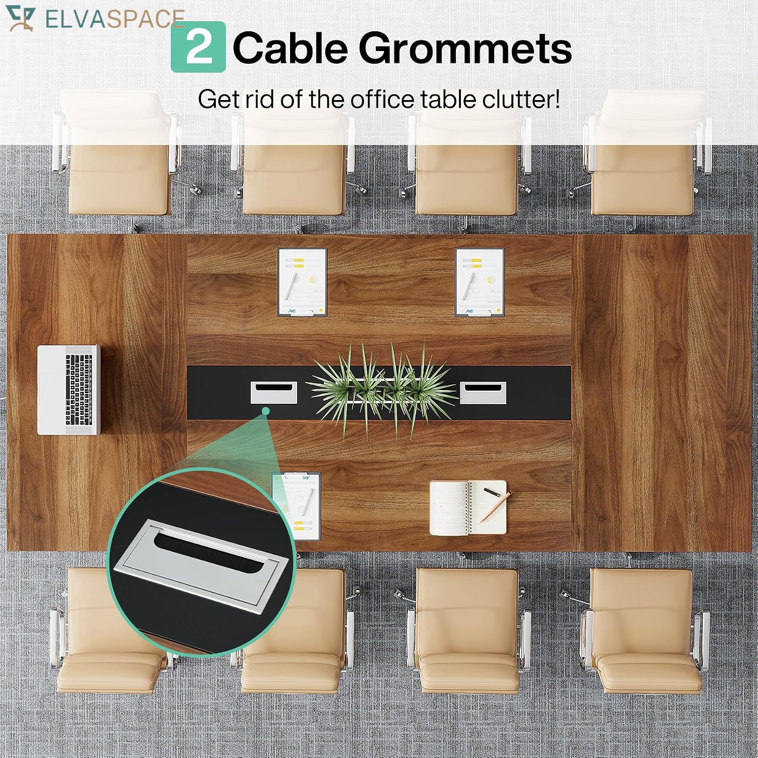 Tribesigns 8FT Conference Table, 94.49 L X 47.24 W X 29.53 H Inches Large Meeting Podcast Table for 10 People, Business Style Wooden Training Table with Strong Metal Frame for Office Conference