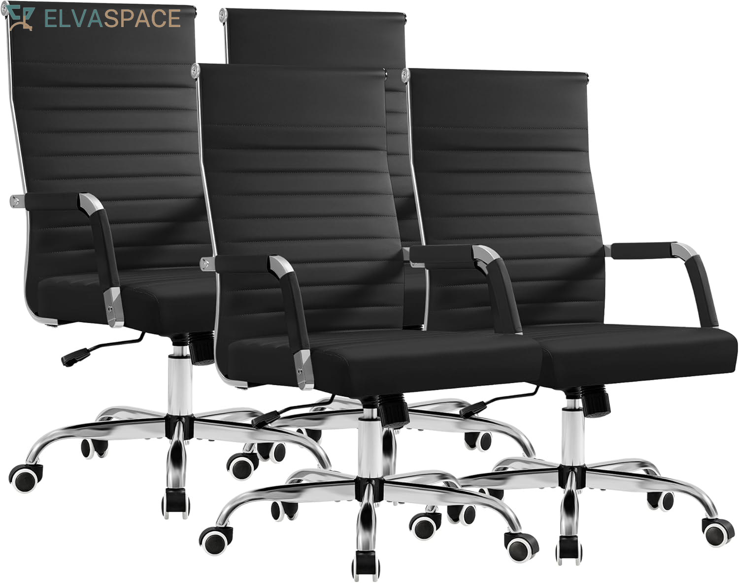 Ergonomic Office Desk Chair, Executive Ribbed Mid-Back PU Leather Conference Room Chair Adjustable Swivel Chair with Arms (1, Orange)