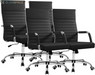 Ergonomic Office Desk Chair, Executive Ribbed Mid-Back PU Leather Conference Room Chair Adjustable Swivel Chair with Arms (1, Orange)