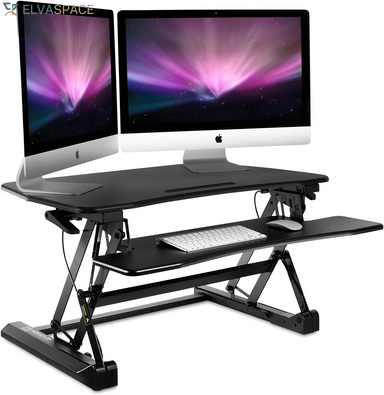 35.5" Standing Desk Converter with Keyboard Tray – Adjustable Sit Stand Desk Riser for Dual Monitors – Dual Gas Spring Height Adjustable Desktop Workstation Topper – Black