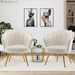 Mid Century Velvet Living Room Chair Set of 2 Accent Chairs, Upholstered Vanity Chair for Makeup Room, Modern Barrel Arm Guest Leisure Chair Comfy for Bedroom-Yellow