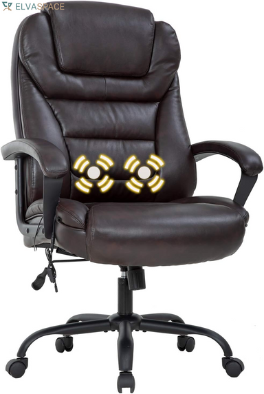Big and Tall 500Lbs Wide Seat Ergonomic Desk Chair with Lumbar Support Arms Headrest Massage Office Chair Rolling Swivel PU Leather Task Computer Chair for Adults(Brown)