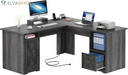 L Shaped Desk with Power Outlets | Computer Corner Desk, File Drawer, Monitor Stand & Storage Shelves, File Cabinet