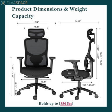 Ergonomic Office Chair with Breathable Mesh Back & Thick Cushion Seat, 4D Armrests, 3D Headrest, Adjustable Lumbar Support & Seat Depth, High Back Desk Chair with Tilt Lock (Black)