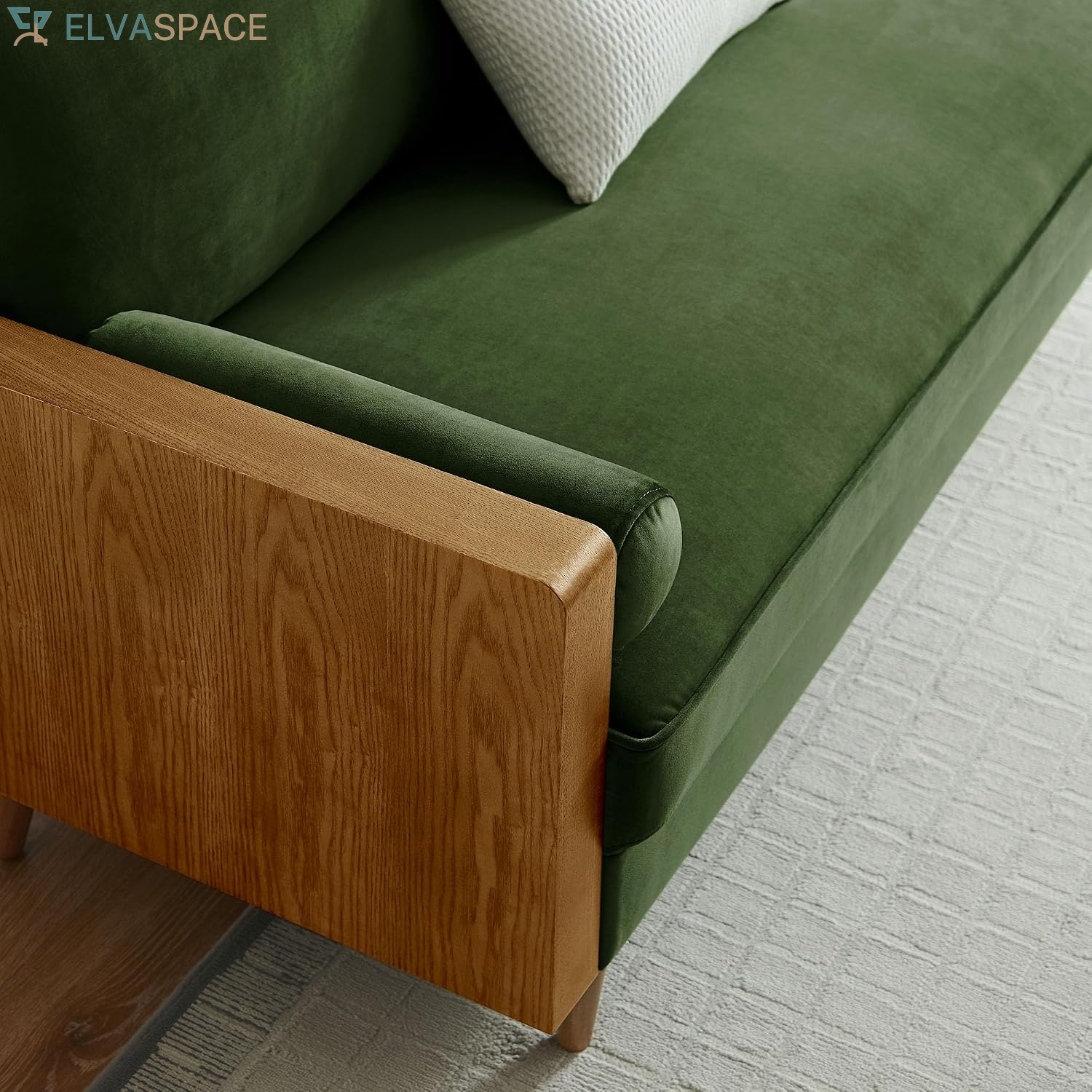 Kellan 72 Inch Velvet Sofa in Walnut Moss Green