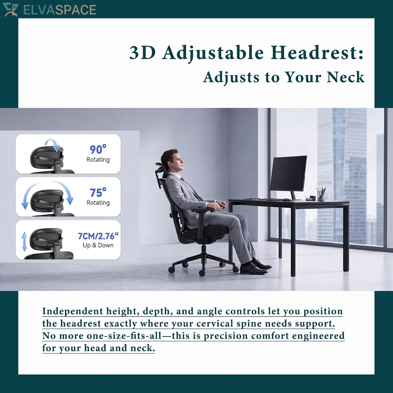 Ergonomic Office Chair with Breathable Mesh Back & Thick Cushion Seat, 4D Armrests, 3D Headrest, Adjustable Lumbar Support & Seat Depth, High Back Desk Chair with Tilt Lock (Black)