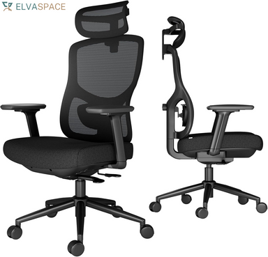 Ergonomic Office Chair with Breathable Mesh Back & Thick Cushion Seat, 4D Armrests, 3D Headrest, Adjustable Lumbar Support & Seat Depth, High Back Desk Chair with Tilt Lock (Black)