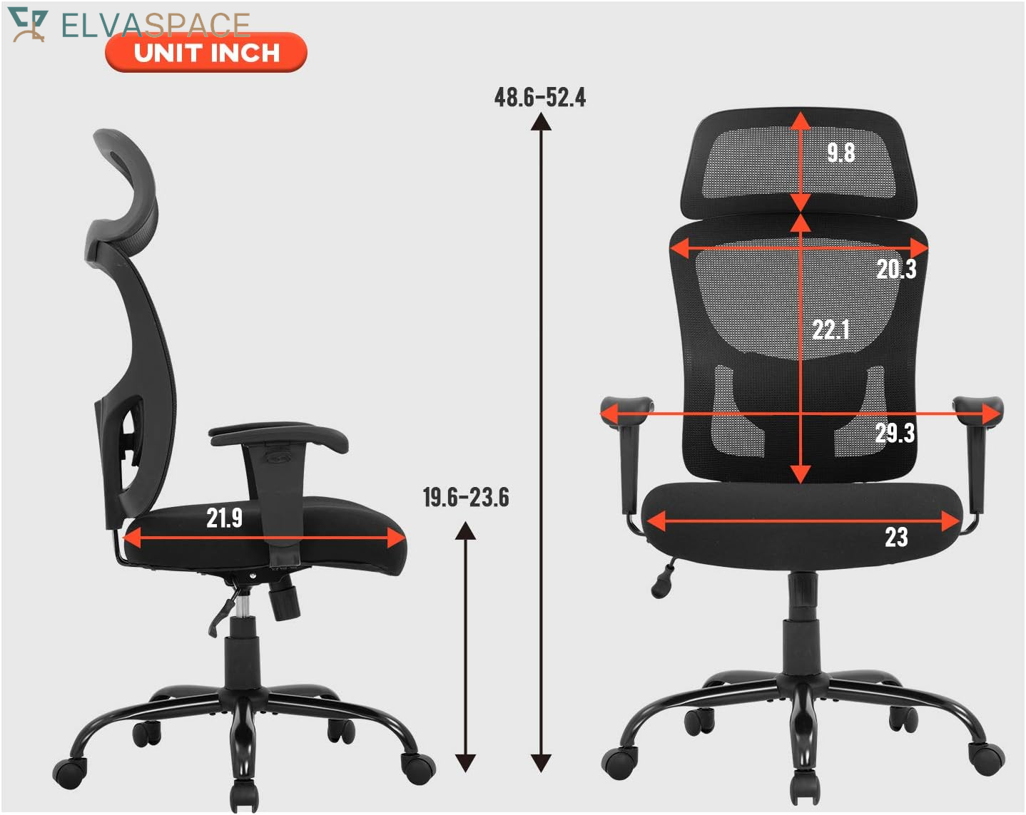 Big and Tall Office Chair Ergonomic Chair 400Lbs Wide Seat Executive Desk Chair with Lumbar Support Adjustable Armrest Headrest High Back Mesh Computer Chair Rolling Swivel Task Chair(Black)