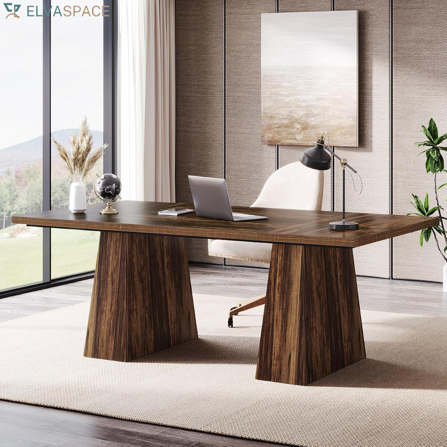 Tribesigns 63-Inch Executive Desk, Large Office Computer Desk with Double Pedestal, Modern Simple Workstations Writing Table Conference Table Business Furniture for Home Office, Espresso Brown