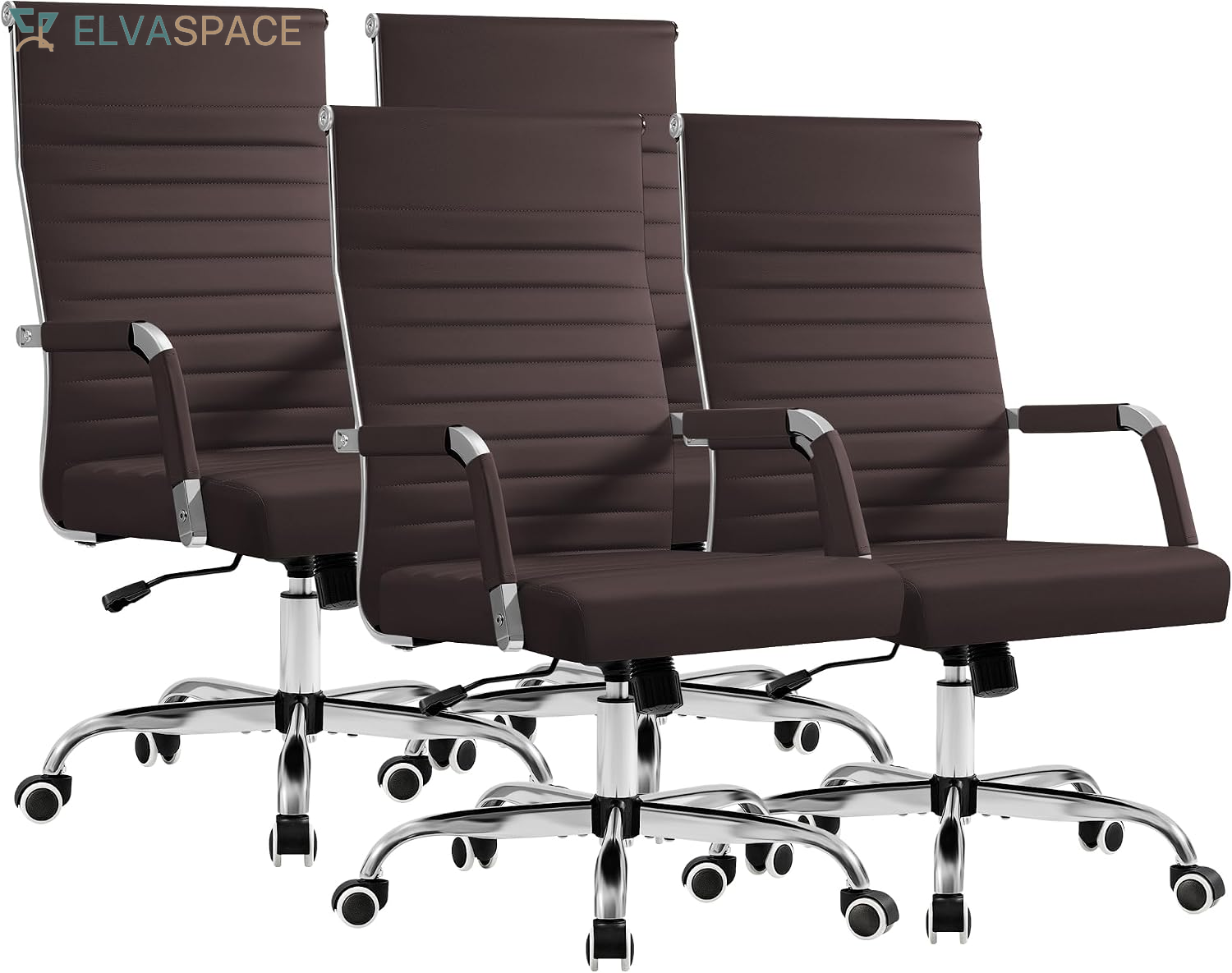 Ergonomic Office Desk Chair, Executive Ribbed Mid-Back PU Leather Conference Room Chair Adjustable Swivel Chair with Arms (1, Orange)