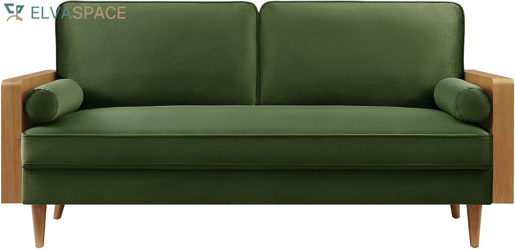 Kellan 72 Inch Velvet Sofa in Walnut Moss Green