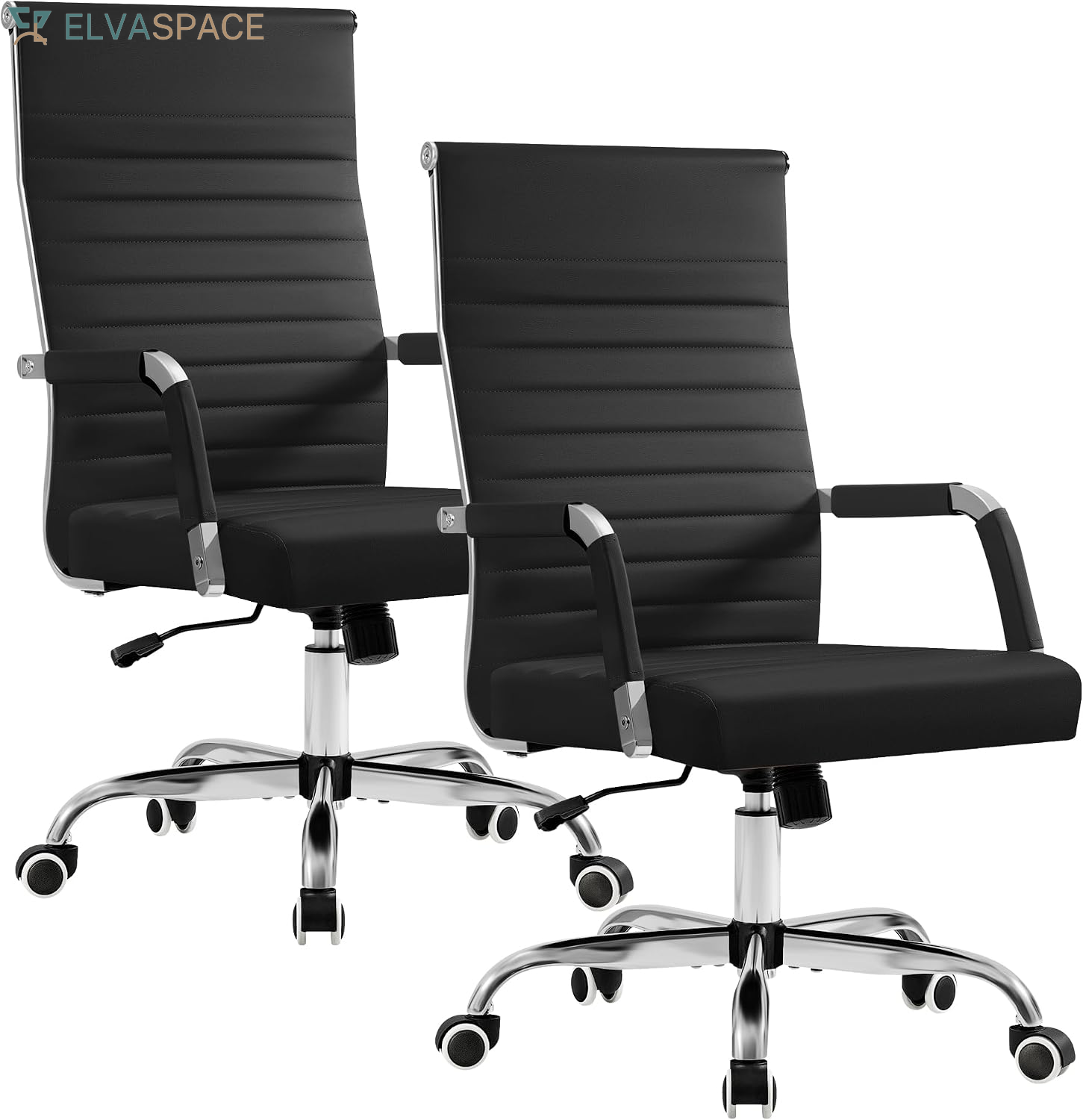 Ergonomic Office Desk Chair, Executive Ribbed Mid-Back PU Leather Conference Room Chair Adjustable Swivel Chair with Arms (1, Orange)