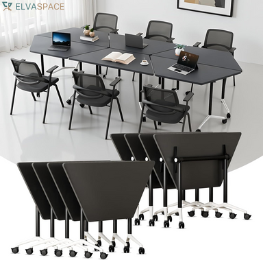 Folding Conference Room Table with Wheels, Flip Top Mobile Training Room Tables, Modular Rolling Meeting Table, Space Saving Conference Tables for Office Classroom Seminar, 6-12 Person（2Pcs）
