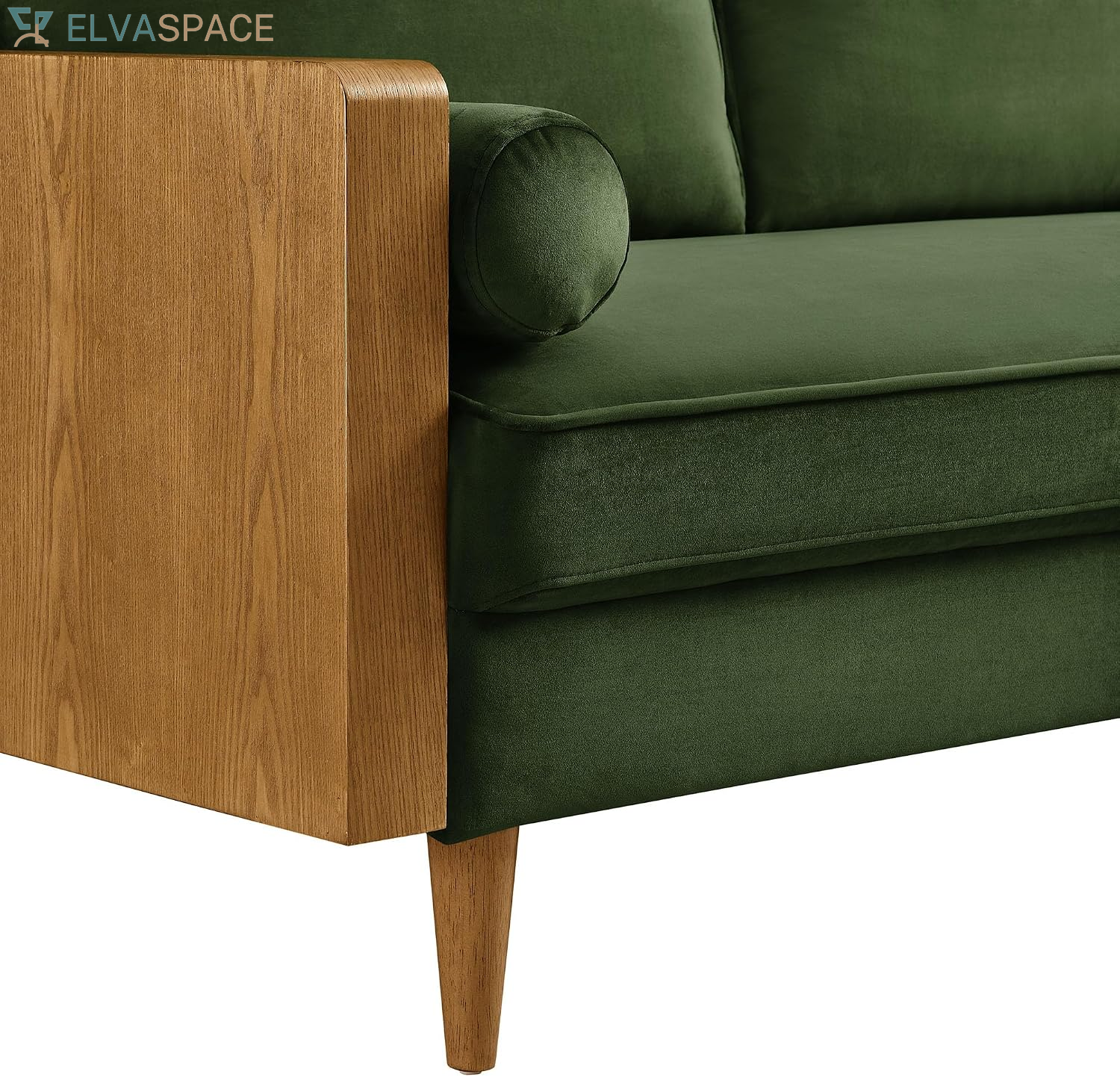 Kellan 72 Inch Velvet Sofa in Walnut Moss Green