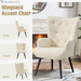 Boucle Accent Chair for Living Room, Upholstered Reading Chair with High Backrest, Tufted-Button Wingback Armchair for Bedroom, Dressing Room, Home Office, Ivory White