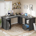 L Shaped Desk with Power Outlets | Computer Corner Desk, File Drawer, Monitor Stand & Storage Shelves, File Cabinet