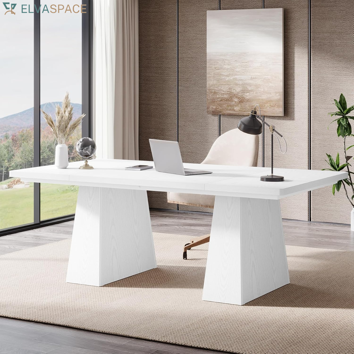 Tribesigns 63-Inch Executive Desk, Large Office Computer Desk with Double Pedestal, Modern Simple Workstations Writing Table Conference Table Business Furniture for Home Office, Espresso Brown