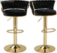 Bar Stools Set of 2, Adjustable Barstools Counter Height Stools with Back and Arm, Velvet Woven Kitchen Island Stools W/Gold Metal Leg & Base, 360° Swivel Bar Chair for Pubs Dining Room, White
