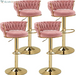 Bar Stools Set of 2, Adjustable Barstools Counter Height Stools with Back and Arm, Velvet Woven Kitchen Island Stools W/Gold Metal Leg & Base, 360° Swivel Bar Chair for Pubs Dining Room, White