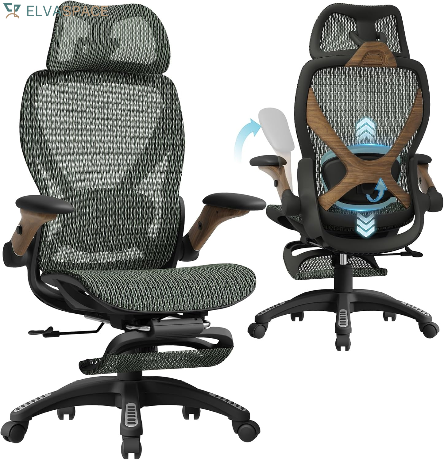 X100 Ergonomic Office Chair with Footrest, Big and Tall Home Desk Chair with 5D Flip-Up Arms, Adjustable 3D Lumbar Support,High Back Rolling Computer Chair, Swivel Mesh Chairs