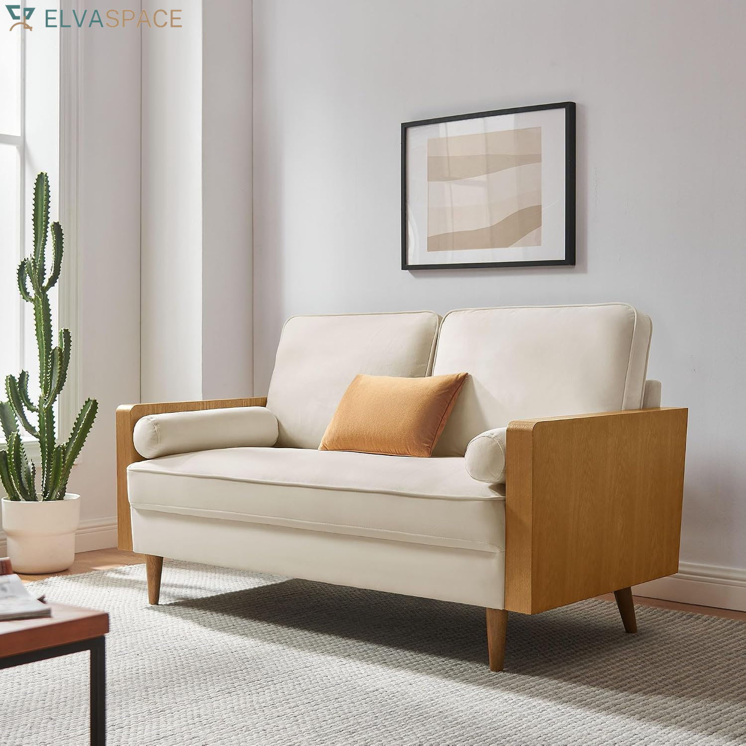 Kellan 72 Inch Velvet Sofa in Walnut Moss Green