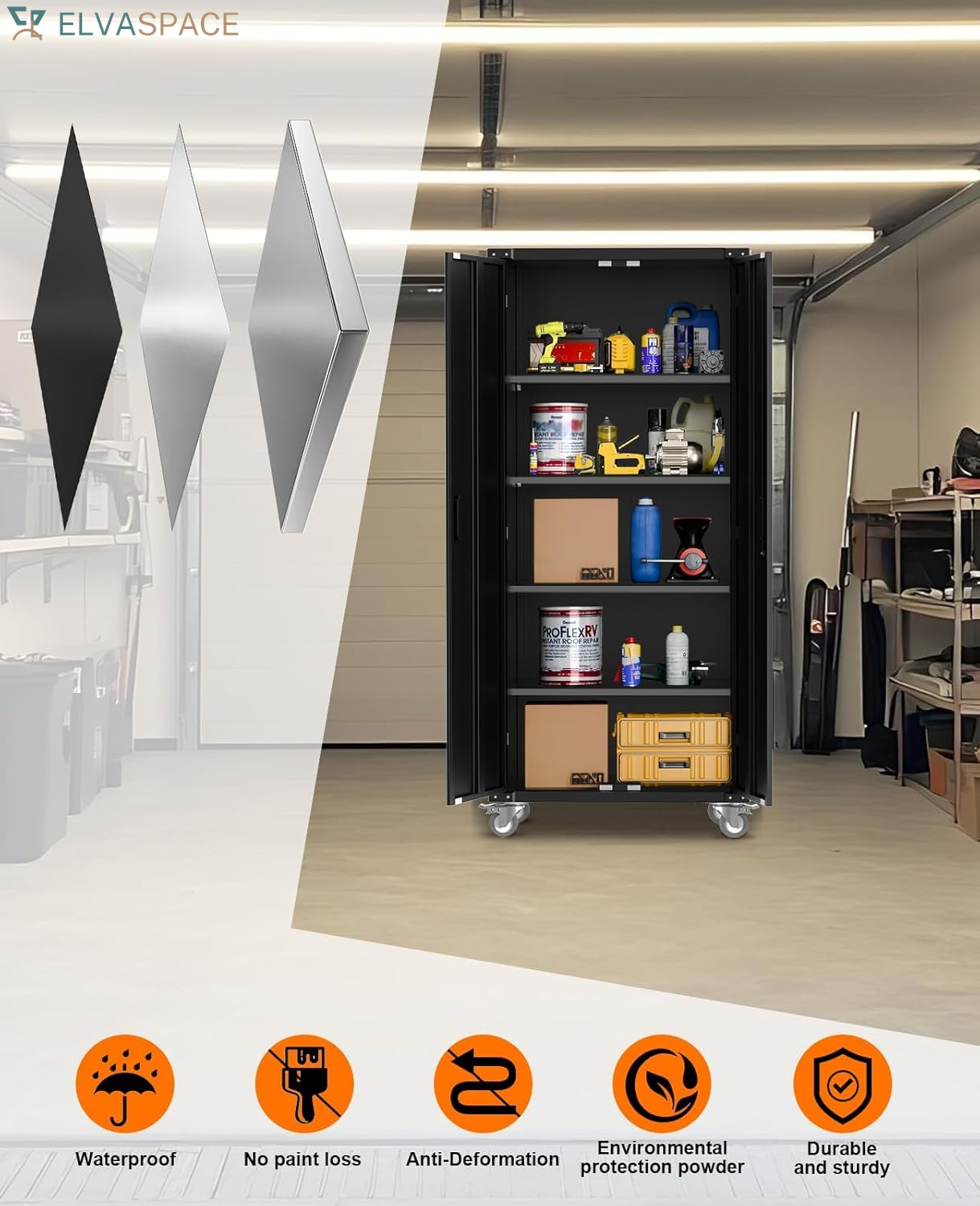 Storage Metal Cabinet 71" with Doors and 4 Shelves Adjustable Adjustable Feet and Lock Tall Storage Cabinet for Pantry Garage Craft Bedroom Office Shop