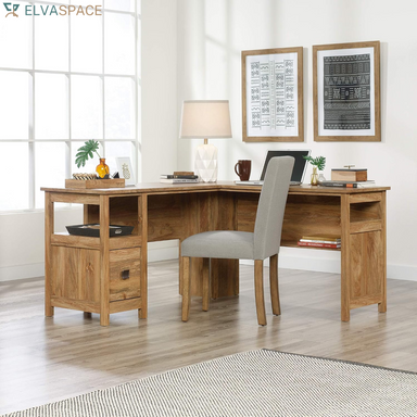Cannery Bridge L-Shaped Office Desk with Storage Drawer and Self, in Sindoori Mango