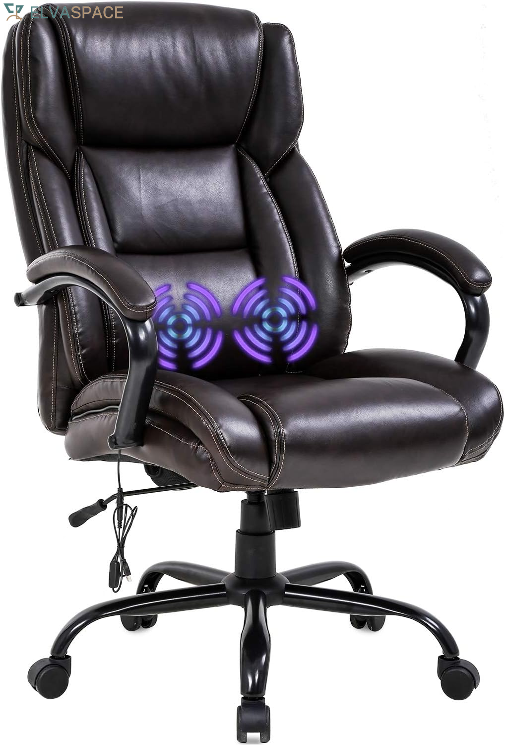 Big and Tall Office Chair 500Lb Wide Seat Massage Desk Chair Ergonomic Computer Chair with Headrest Lumbar Support Armrest Rolling Swivel Chair Adjustable PU Leather Task Chair for Adults Women(Brown)