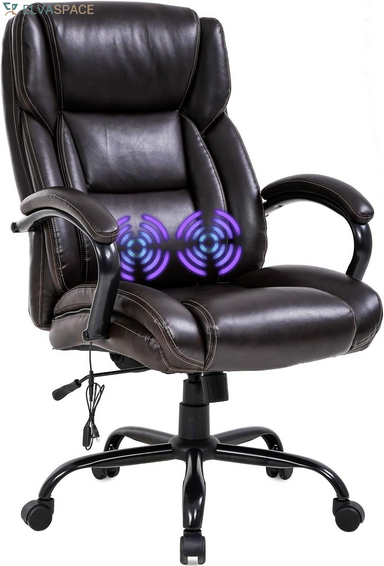 Big and Tall Office Chair 500Lb Wide Seat Massage Desk Chair Ergonomic Computer Chair with Headrest Lumbar Support Armrest Rolling Swivel Chair Adjustable PU Leather Task Chair for Adults Women(Brown)
