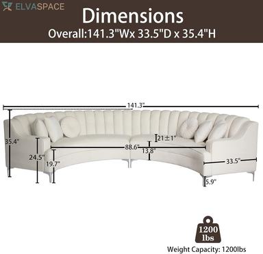 Semicircle Modular Curved Velvet Sectional Sofa,141.34”Oversized Arc Sofa,Modern Cloud-Like Deep Seat Couch for Living Room Apartment Office Conference Space (1, Cream)