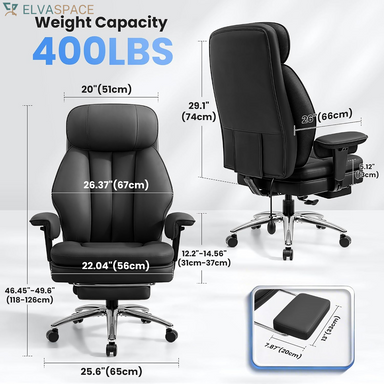Big and Tall Office Chair with Lumbar Support, Executive Leather Computer Desk Chair, Heavy Duty Comfortable Gaming Chair with Double Layer Cushion & Footrest for Home Office Gaming