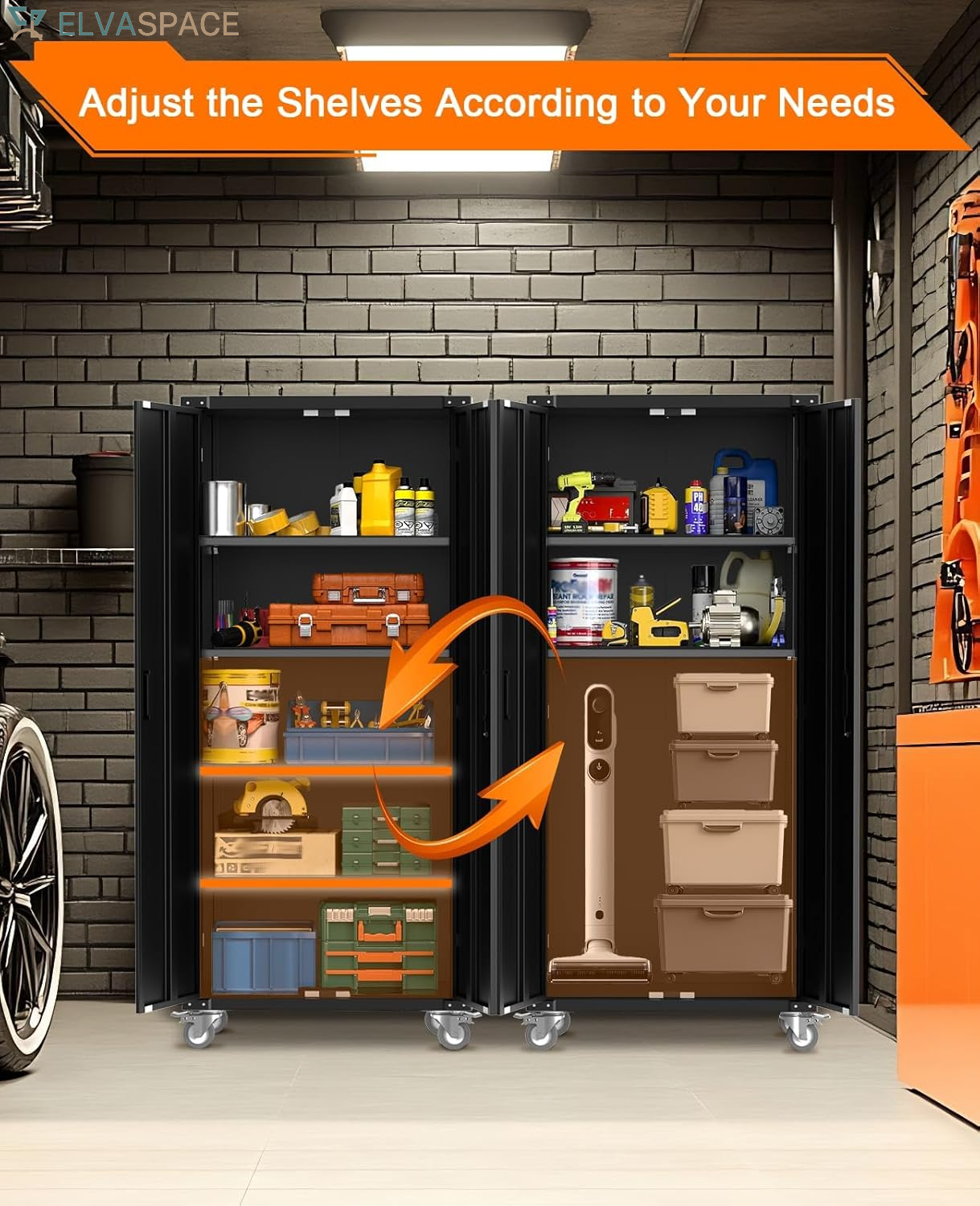 Storage Metal Cabinet 71" with Doors and 4 Shelves Adjustable Adjustable Feet and Lock Tall Storage Cabinet for Pantry Garage Craft Bedroom Office Shop