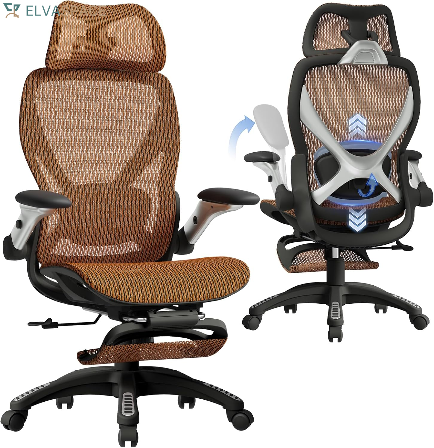 X100 Ergonomic Office Chair with Footrest, Big and Tall Home Desk Chair with 5D Flip-Up Arms, Adjustable 3D Lumbar Support,High Back Rolling Computer Chair, Swivel Mesh Chairs