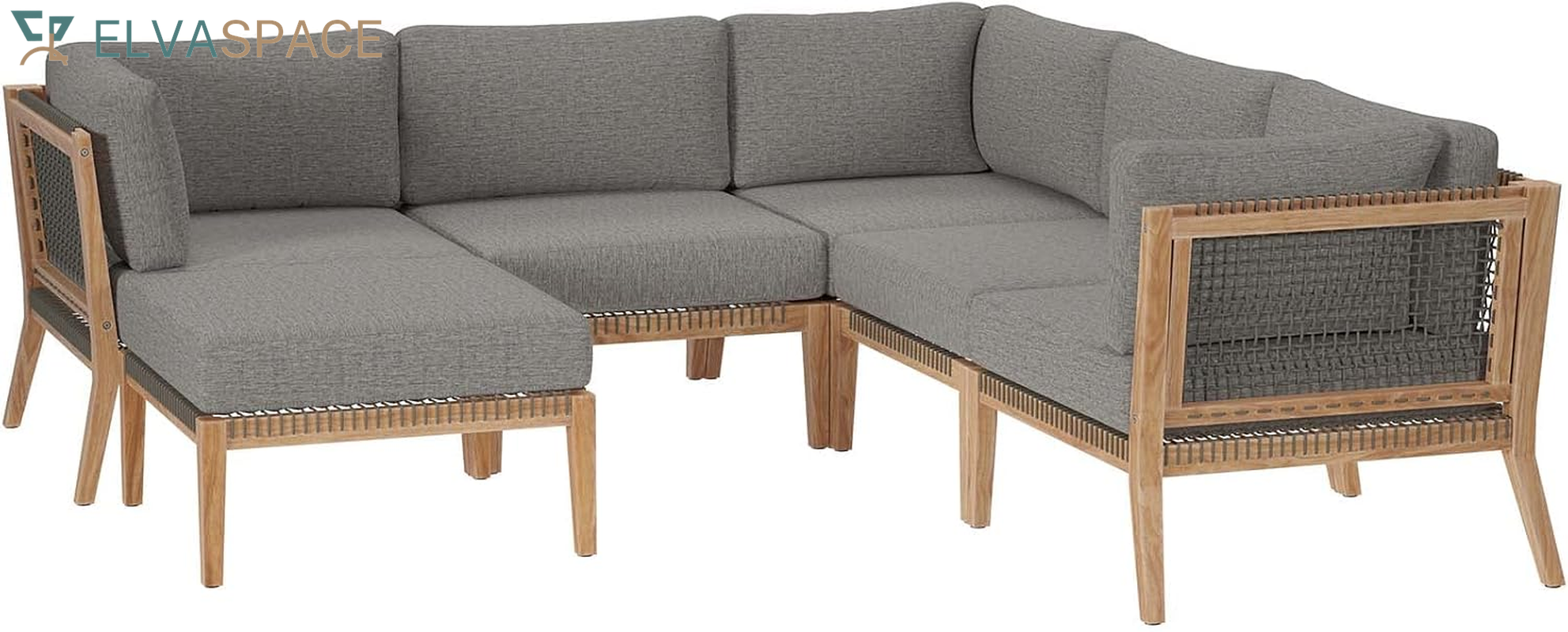 Clearwater Outdoor Patio Teak Wood 6-Piece Sectional Sofa in Gray Graphite
