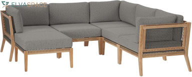 Clearwater Outdoor Patio Teak Wood 6-Piece Sectional Sofa in Gray Graphite