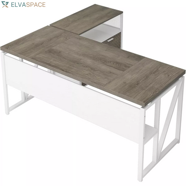 Lantine L Shaped Desk with Drawer Cabinet, 63" Executive Computer Desk and Lateral File Cabinet for Home Office