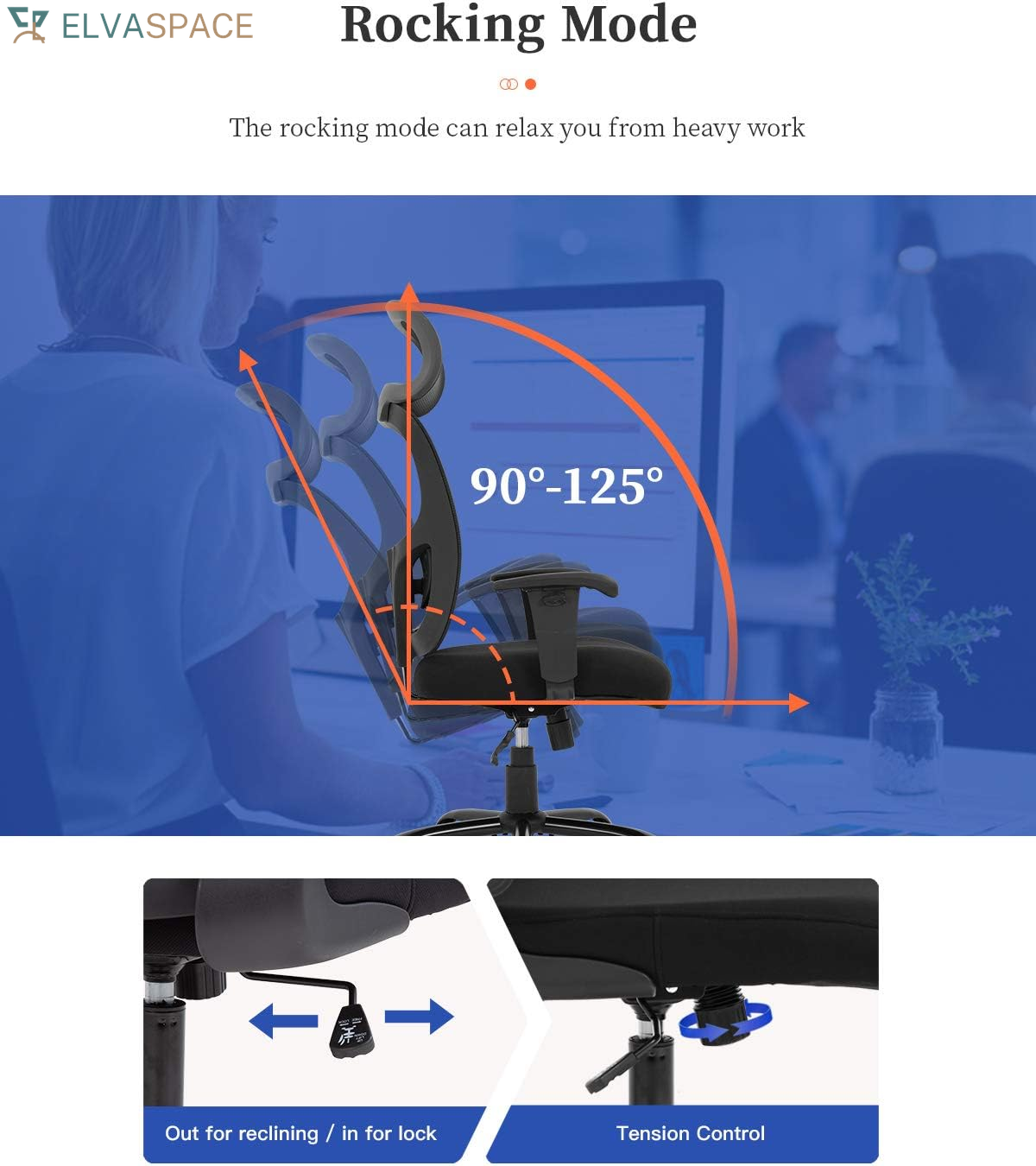 Big and Tall Office Chair Ergonomic Chair 400Lbs Wide Seat Executive Desk Chair with Lumbar Support Adjustable Armrest Headrest High Back Mesh Computer Chair Rolling Swivel Task Chair(Black)