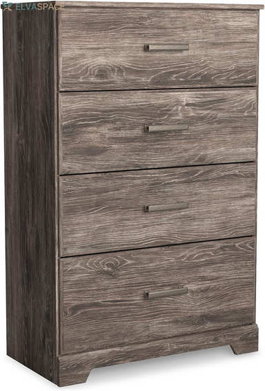 Signature Design by Ashley Ralinksi Tall Dresser, Chest with Four Smooth-Gliding Drawers, Wood with Oak-Grain Look, Bedroom Storage Furniture, Warm Gray Finish